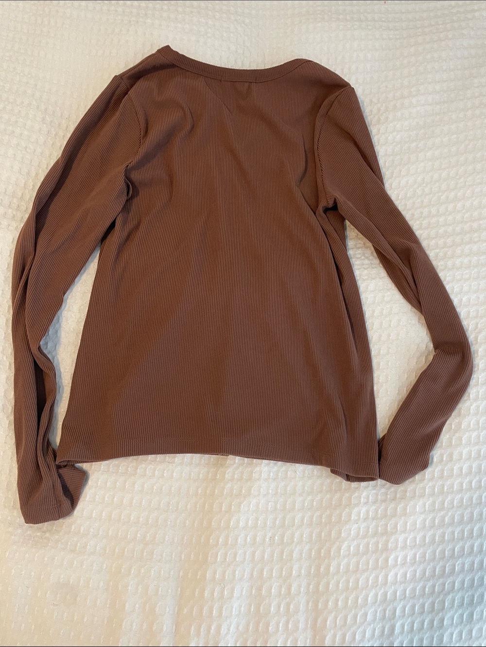 nine britton Brown Ribbed Henley Long Sleeve Top - Picture 3 of 3